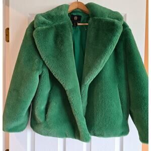 Women's House of Harlow 1960 Emerald Green Large collar Fake Fur Coat Sz Small